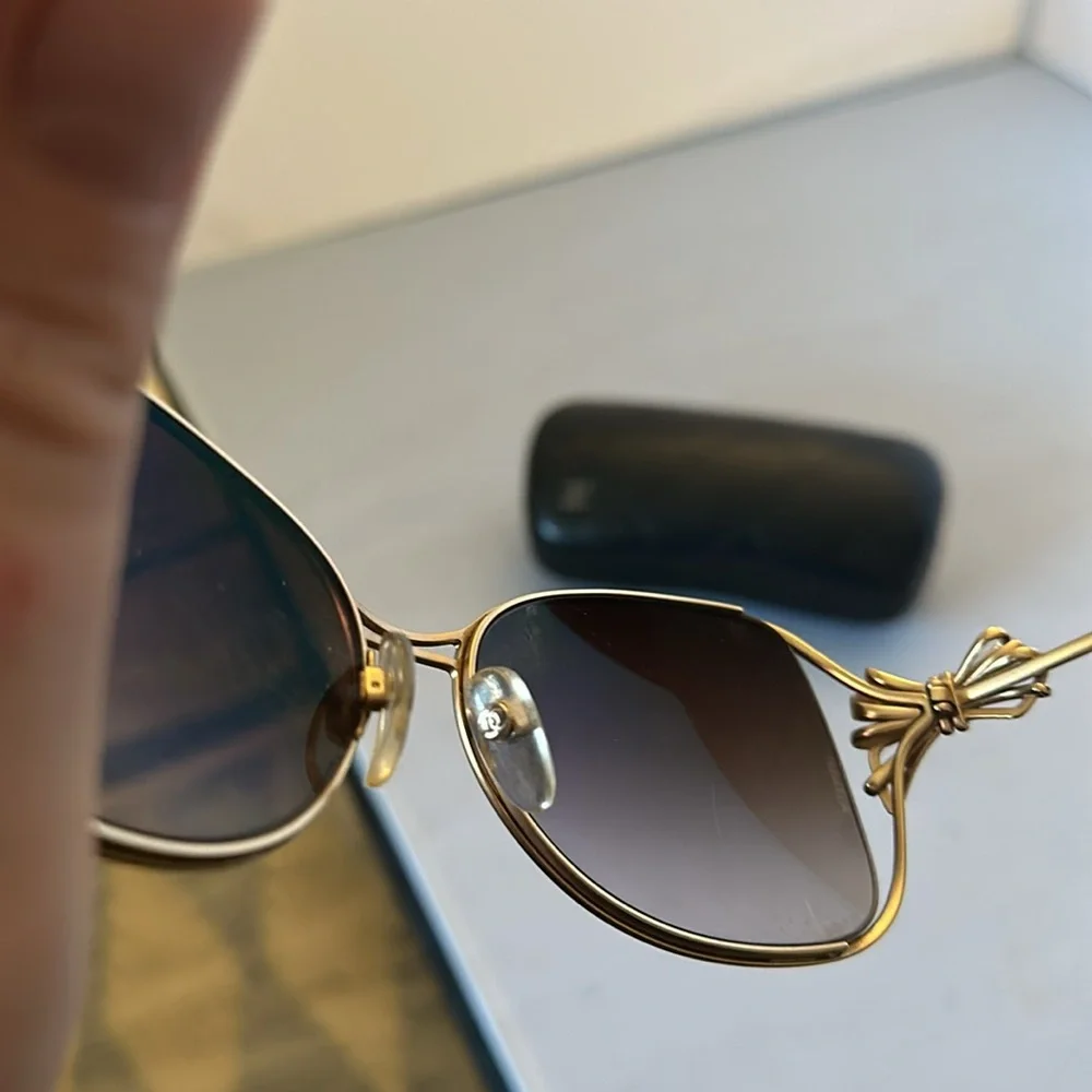 CHANEL Gold Frame Brown Lens Sunglasses with Black Case